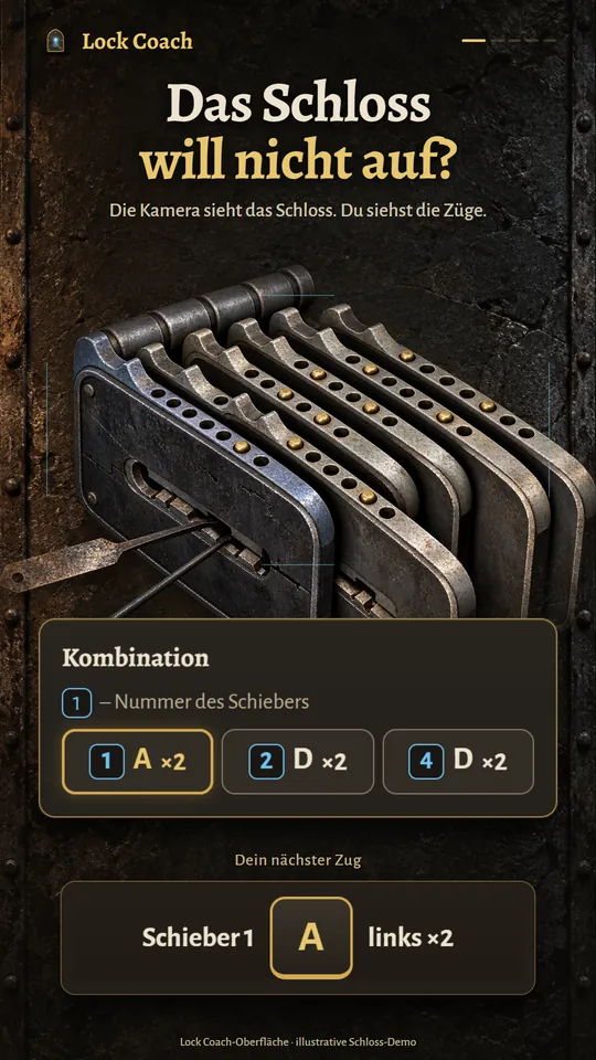 Das Schloss will nicht auf? Die Kamera sieht das Schloss. Du siehst die Züge.