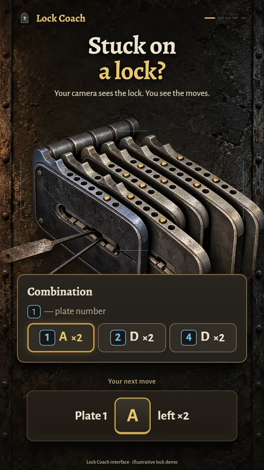 Stuck on a lock? Your camera sees the lock. You see the moves.