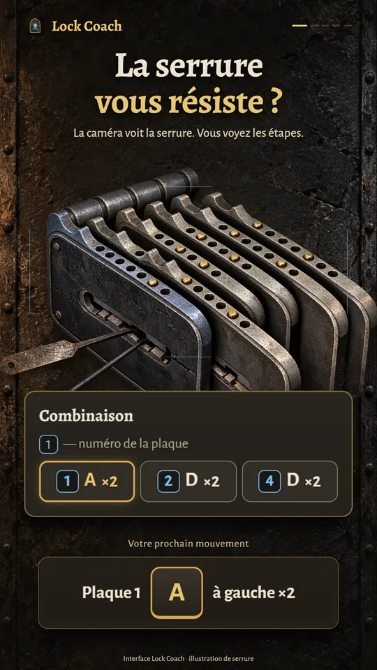 La serrure vous résiste ? La caméra voit la serrure. Vous voyez les étapes.