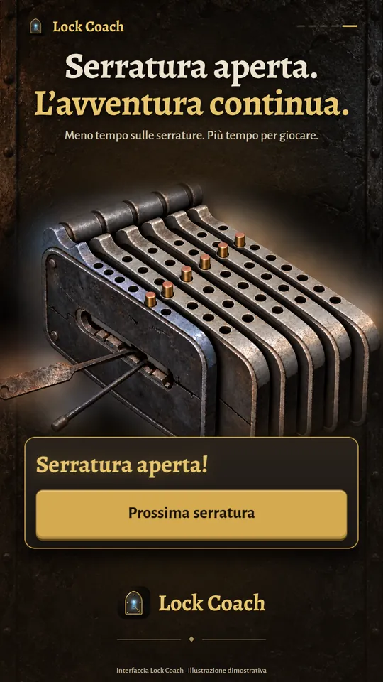 Serratura aperta. L’avventura continua. Meno tempo sulle serrature. Più tempo per giocare.
