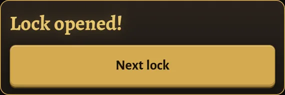 Lock Coach showing “Lock opened!” and the “Next lock” button
