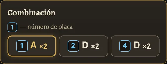 La combinación en Lock Coach: placa 1 dos veces a la izquierda, placa 2 dos veces a la derecha, placa 4 dos veces a la derecha