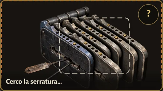 Vista fotocamera di Lock Coach: la serratura nella cornice del mirino mentre l’app la cerca
