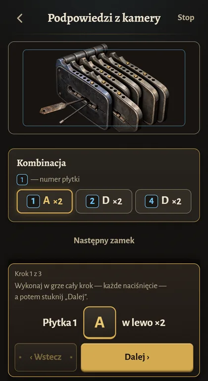 Lock Coach na telefonie: kamera widzi zamek, a pod nim wyświetla się kombinacja