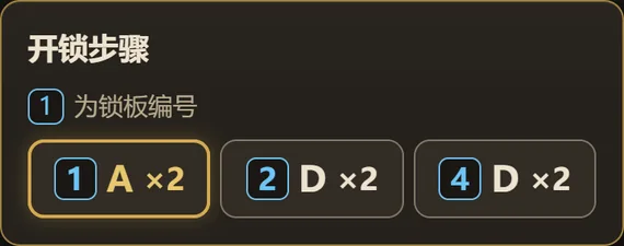Lock Coach 中的开锁步骤：锁板 1 向左两次，锁板 2 向右两次，锁板 4 向右两次